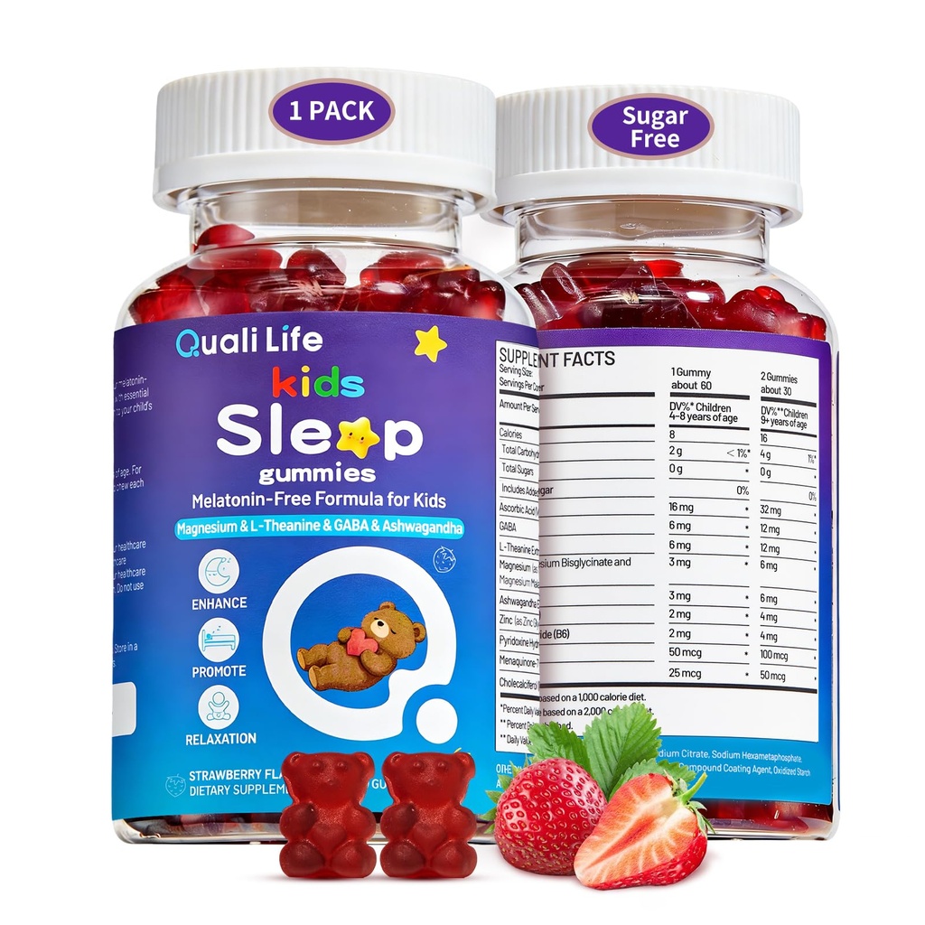 Bambini Sonno Gummies – Melatonin-Free Magnesium Glycinate Sleep Support | Magnesio, Calcio, Vitamina D3, B6 & L-teanina | Gentle Bedtime Relaxing Gummies per bambini e adolescenti