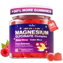 Magnesium Glycinate-Gummien für Kinder 4+ & Erwachsene, 90 Grafen No Melatonin Magnesium-Gummi für Schlaf & Beruhigung, Zuckerfrei Vegan mit Glycin, L-Theanin, B6, D3, Zink & Omega 3 - Himbeer Geschmack