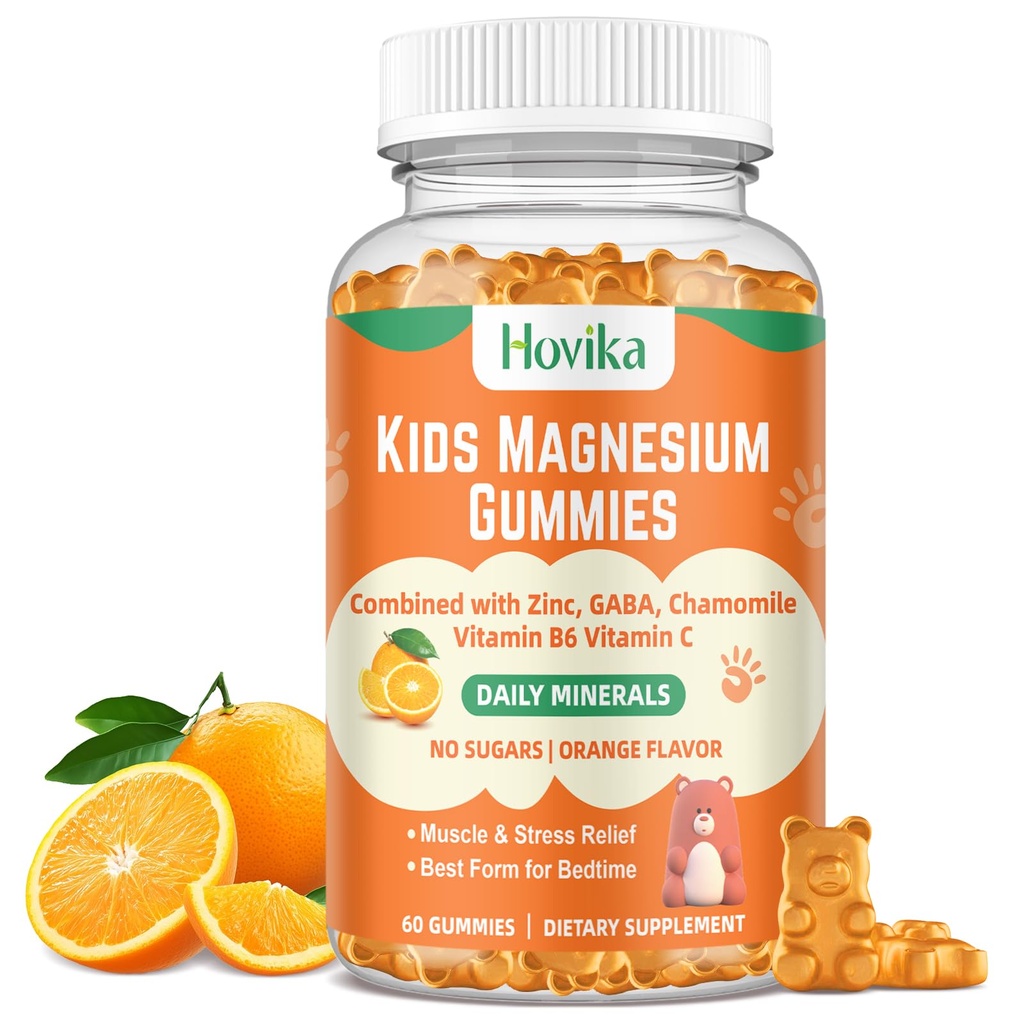 Magnesio Glycinate Gummies per Bambini: Integratore di Magnesio Calma per Bambini & Adulti con Citrato di Zinco, GABA, Camomilla, Vitamina B6 & C - Dormire, Relax & Focus, Aroma arancione 60 Conte