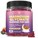 Garnitures de magnésium pour enfants, Glycinat de magnésium 400mg/200mg avec L-Theanine, Camomille, Vitamine B6, D3 pour les enfants, Relaxation et soutien Zzz, Bone Nerve - Sans sucre Mélange parfum de baie 60ct