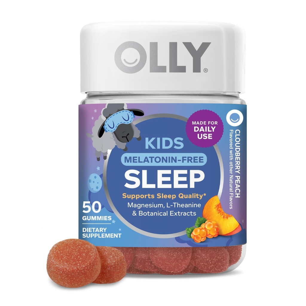 OLLY Kids Melatonin Free Sleep Gummy Supplement, Supporta la qualità del sonno, * Magnesio, L-teanina, Balm limone, Cloudberry Peach aromaed, 25 giorni di alimentazione - 50 conte