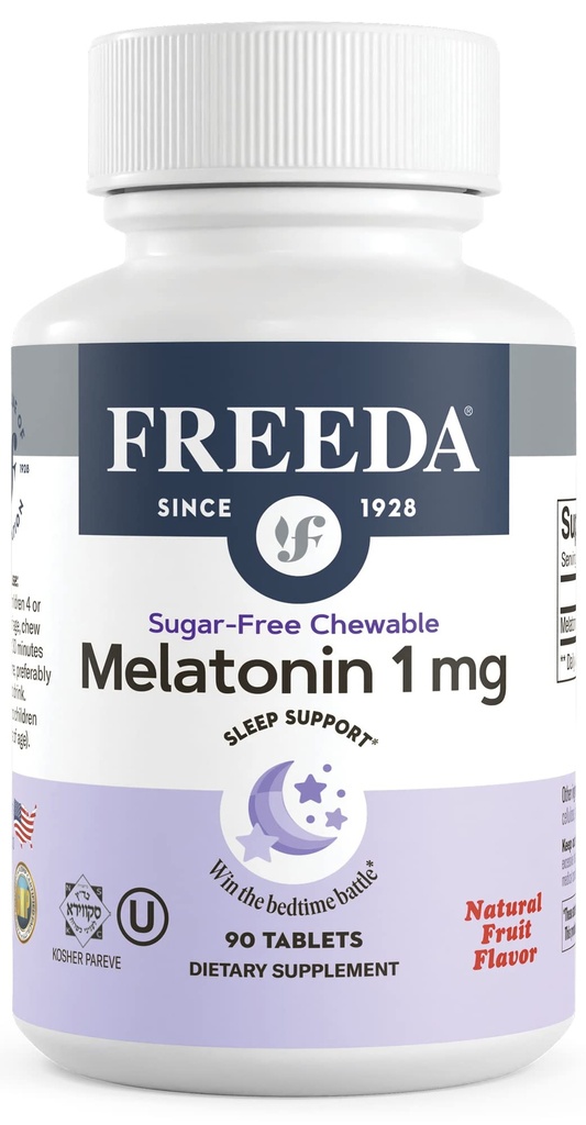 FREEDA Melatonin 1 mg Compresse da masticare senza zucchero – Frutta naturale Flavor Sleep Aid per adulti e bambini età 3 e superiore – Non-Habit Forming, Vegan, Gluten-Free, Kosher – Made in USA (90 Conte)