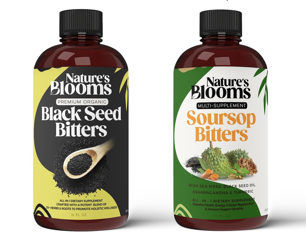 Nature's Blooms Sourop & Black Seed Bitters Bundle, 16 oz Chaque, 2 bouteilles