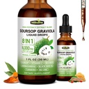 (2 Pack) 8 in 1 Graviola Soursop Blatt Extrakt Flüssigkeit - Soursop Bitters Flüssigkeit mit Sea Moss, Ashwagandha und Turmeric, für Immun & Liver, Zzz & Antioxidant & Cell Support,1 Fl Oz