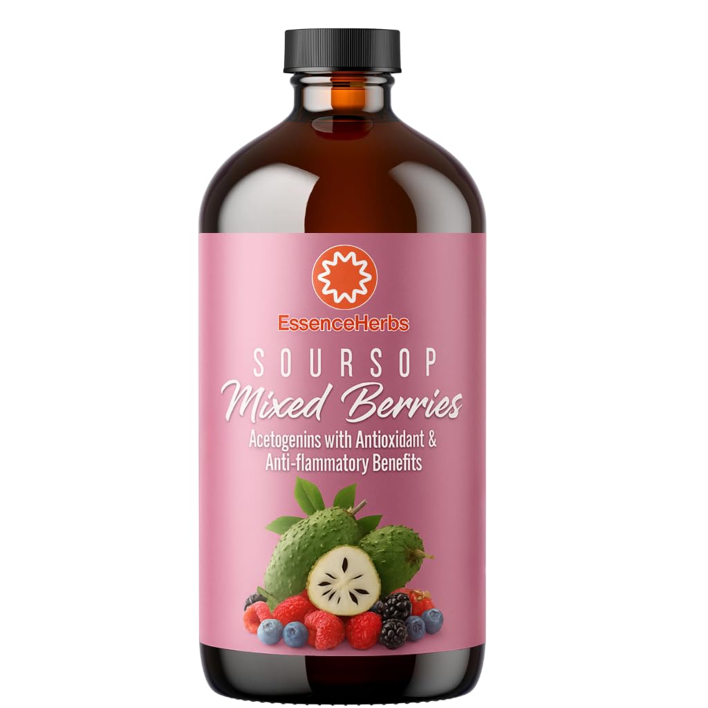 Erbe di Essence Soursop Bitters Liquido con bacche miste, Gut & supporto digestivo, Antiossidante Integratore di erbe con foglie di Soursop, Moringa, Seme nero e curcuma, 16 fl oz