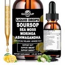 Soursop Bitters Liquid,10-in-1 Kräuter Soursop Tropfen mit Meer Moos,Ashwagandha, Schwarzes Seedöl, Moringa & Oregano für Immununterstützung, Gut Health, Cell Regeneration & Antioxidant, Non-GMO, 2 Fl Oz