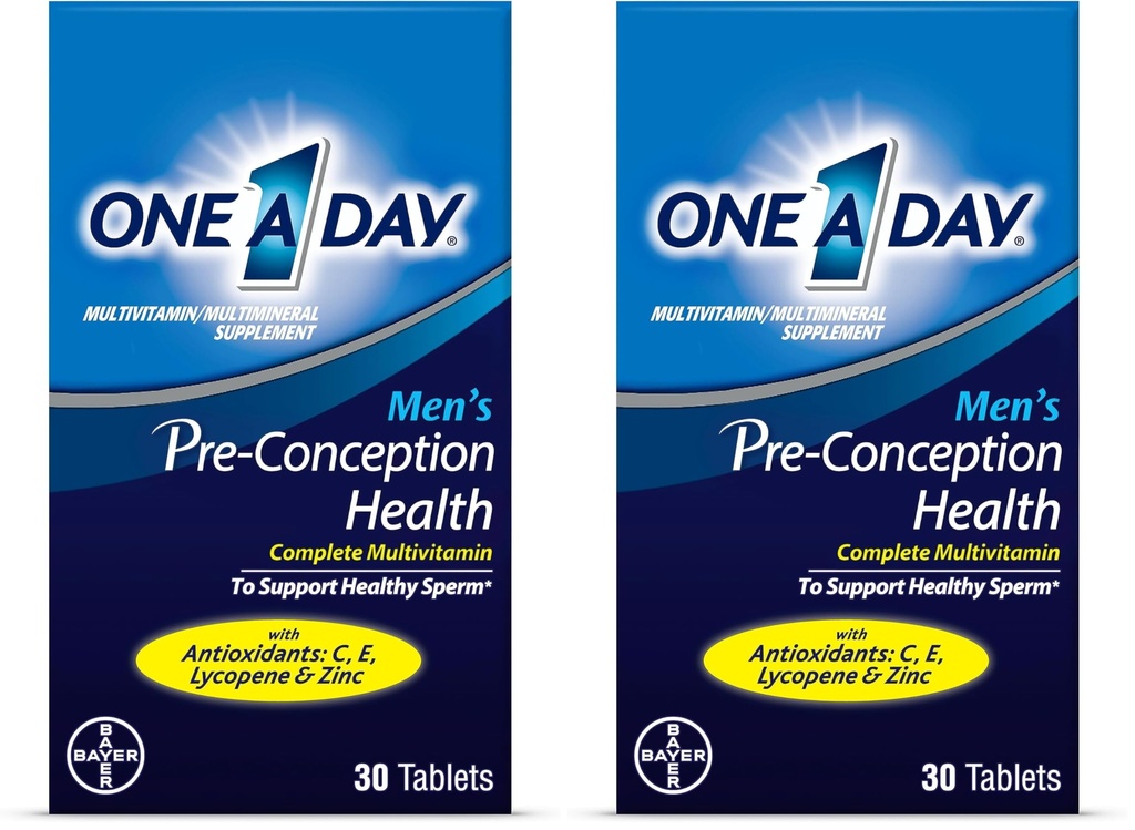 Un giorno di salute pre-concezione Multivitaminico per sostenere lo sperma sano,Supplemento per gli uomini con vitamina C,Vitamina E,Selenio,Zinc e Lycopene,30 Conte (Pacchetto di 2)