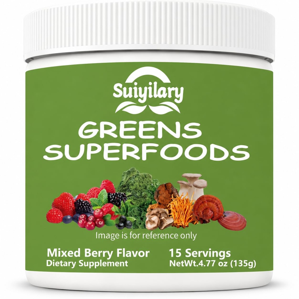 Suiyilary Greens Superfoods Pulver für Verdauungsgesundheit, Sugar Free Super Greens Powder, Spirulina, Chlorella für Bloating & Gut Support, Tägliche Unterstützung für Frauen, Mischbeere (15 Servierungen)
