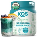 KOS Organic Spirulina Powder - USDA Certified Organic, 109 Servierungen von Superfood-Pulver für Glattwaren und Säfte, Non-Irradiated Blue Green Algae, Pflanze mit Antioxidantien, Vegan (13.5oz)