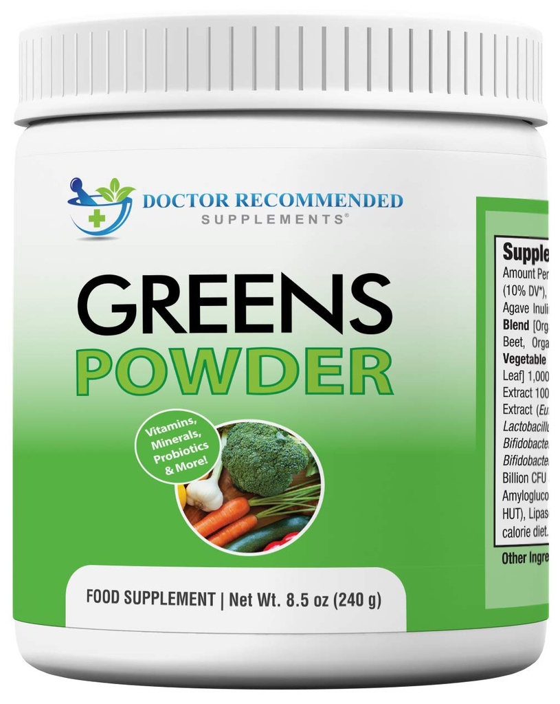 Doctor Empfohlen Greens Powder – Ganzes Nahrungsergänzungsmittel – Probiotika und Verdauungsenzyme – Berry Taste – Glutenfrei, Non-GMO, Milchfrei, Koffeinfrei, keine künstlichen Süßungsmittel