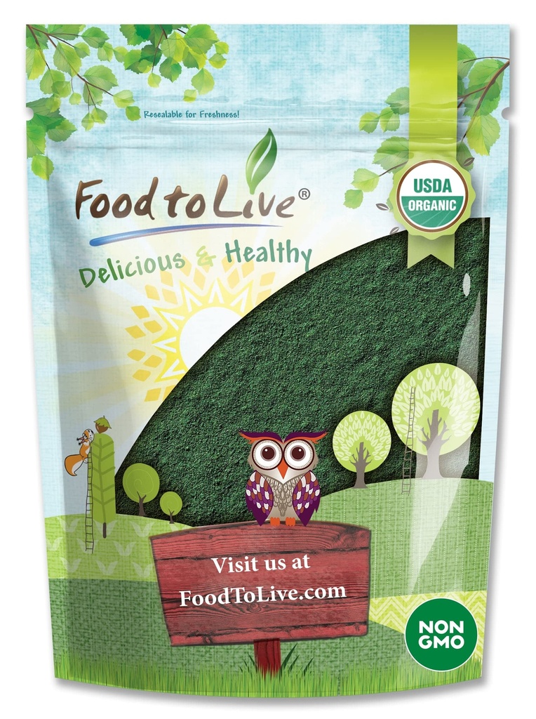 Nourriture pour la poudre de Spiruline biologique vivante, 2 livres — Non-OGM, Kosher, Algae Bleu-Vert cru, Superaliment végétalien, en vrac, non irradié, Protéine verte végétalienne pure, riche en vitamines et minéraux, idéal pour les boissons