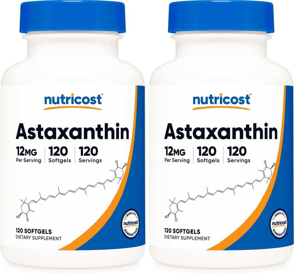 Nutricost Astaxanthin 12mg, Non-GMO und Glutenfrei, 120 Softgels (4 Monate Versorgung) (Pack von 2)