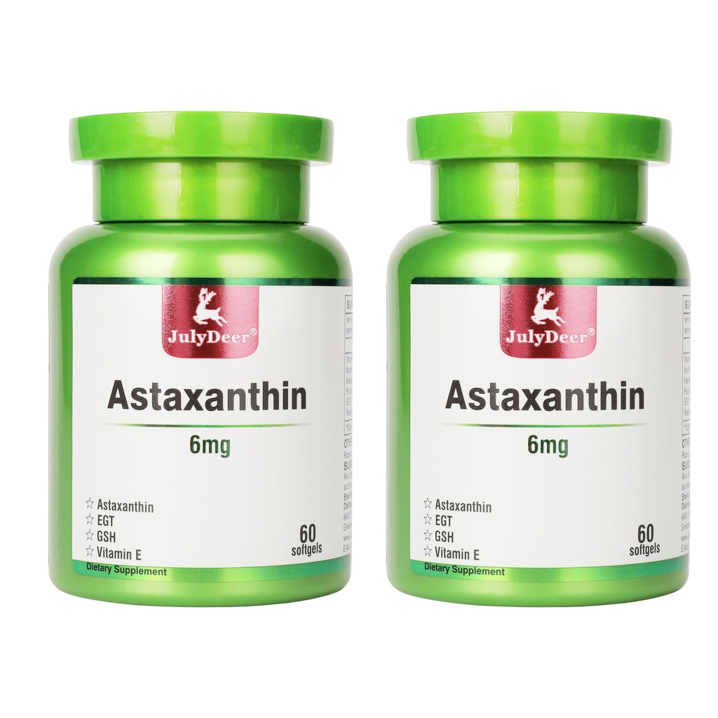 JuliDeer 2 Flaschen Astaxanthin 6 mg mit Nicotinamid Vitamin E Premium Antioxidant Supplement EGT GSH - für Haut, Auge, Gelenk & Immunsystem Gesundheit & Energie benötigt5 in 1-120 Softgels