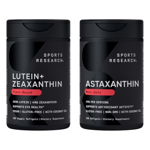 Sport Research® Eye Support - 20mg Lutein + 4mg Zeaxanthin Hergestellt mit Lute-Gen® und 6mg Astaxanthin Supplement von Icelandic Astalif (120 Softgels Jeder)