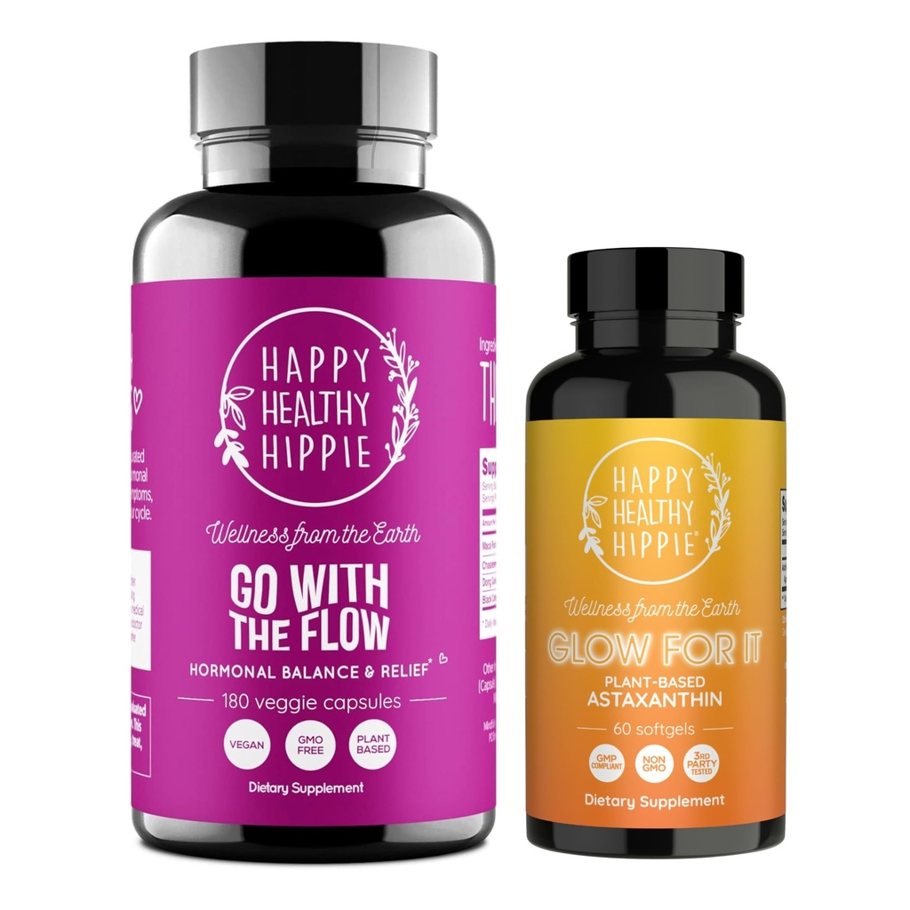 Happy Healthy Hippie Glow für es Astaxanthin Supplement & Go mit dem Flow Hormon Balance für Frauen 180ct