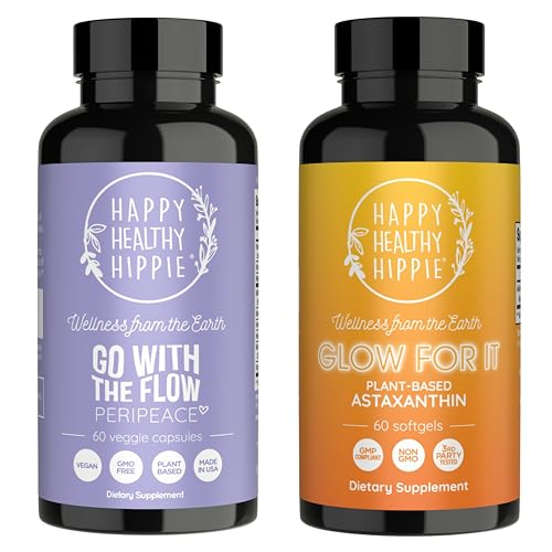 Happy Healthy Hippie Glow für es Astaxanthin Supplement & Go mit den Flow Perimenopause Ergänzungen für Frauen