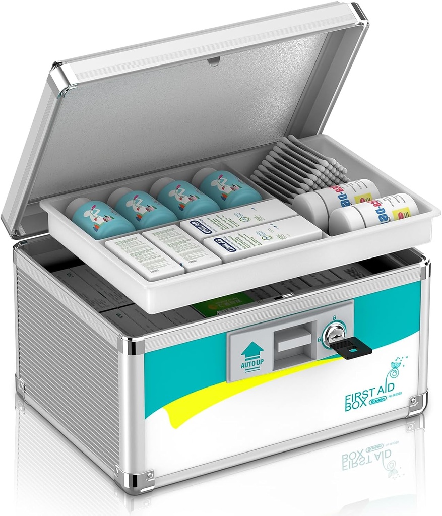 Glosen Medizin Schließfach, Medication Lock Box,Locking Medicine Box, Security Lock Boxes【Small】 10x6.7x6.7 Inch,First Aid Key,Lock Box für Medikamente