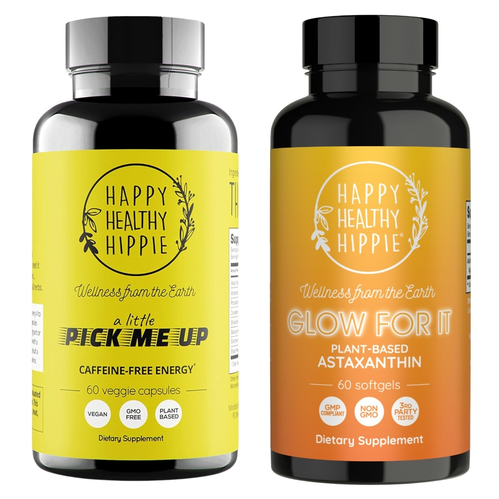 Happy Healthy Hippie Glow pour elle Astaxanthin Supplément et un petit ramassage des pilules d'énergie naturelle