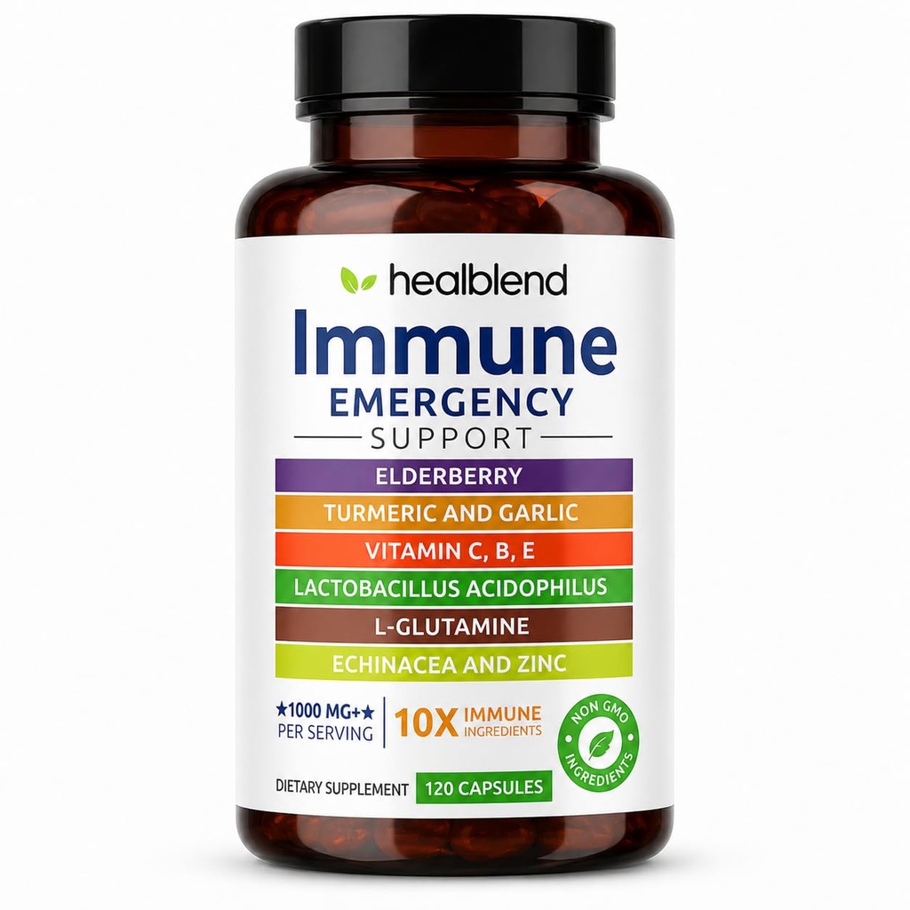 healblend 10 in 1 Immununterstützungsergänzung Booster mit Elderberry, Zink, Echinacea, Turmeric, Lactobacillus Acidophilus, für Erwachsene [120 Kapseln]