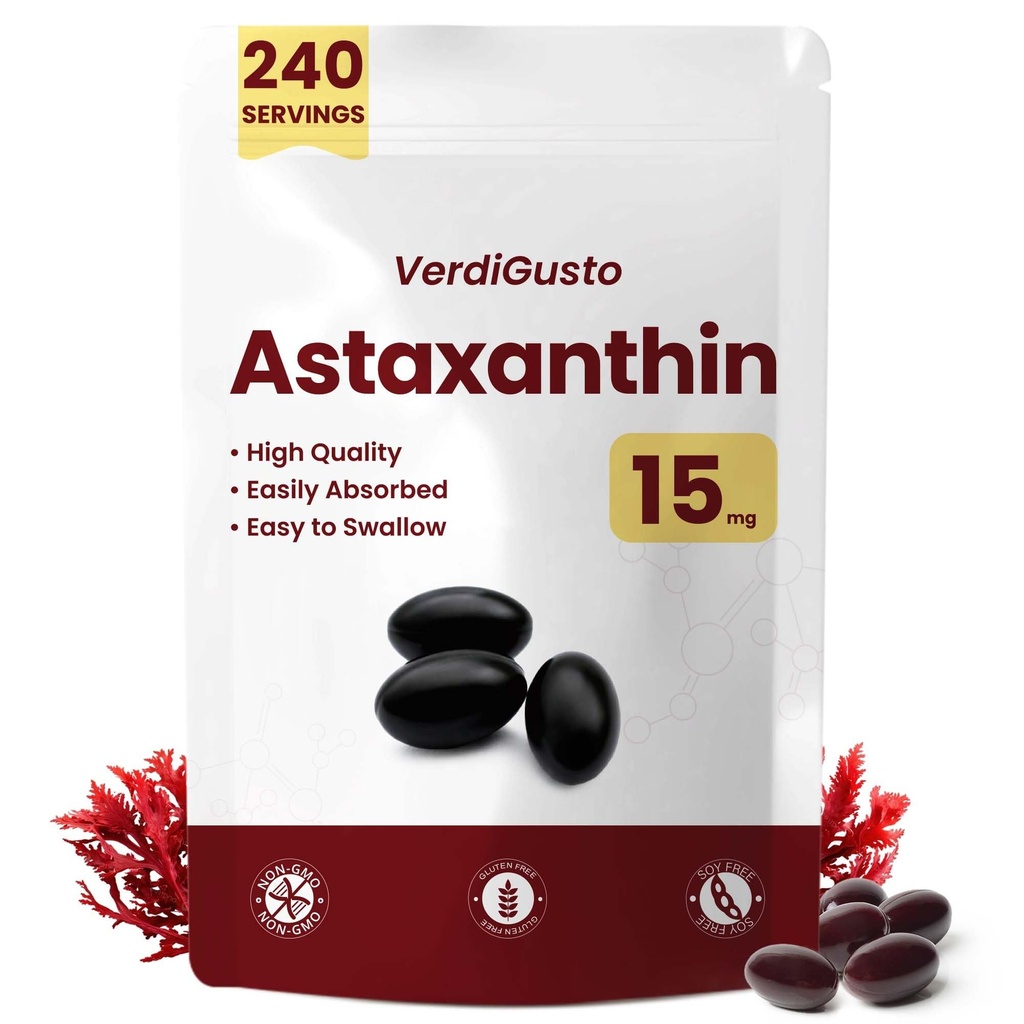 15mg Astaxanthin | 240 Softgels | Astaxanthin Ergänzungen | 8 Monate Versorgung | Antioxidans Unterstützung, Augen- und Hautgesundheit | Interne Zirkulation | Non-GMO, Gluten-Free, No Soy