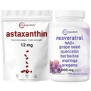 Micro-ingrédients Astaxanthin 12mg Softgels & Resveratrol Suppléments NAD 3000mg Capsules de Véggies.