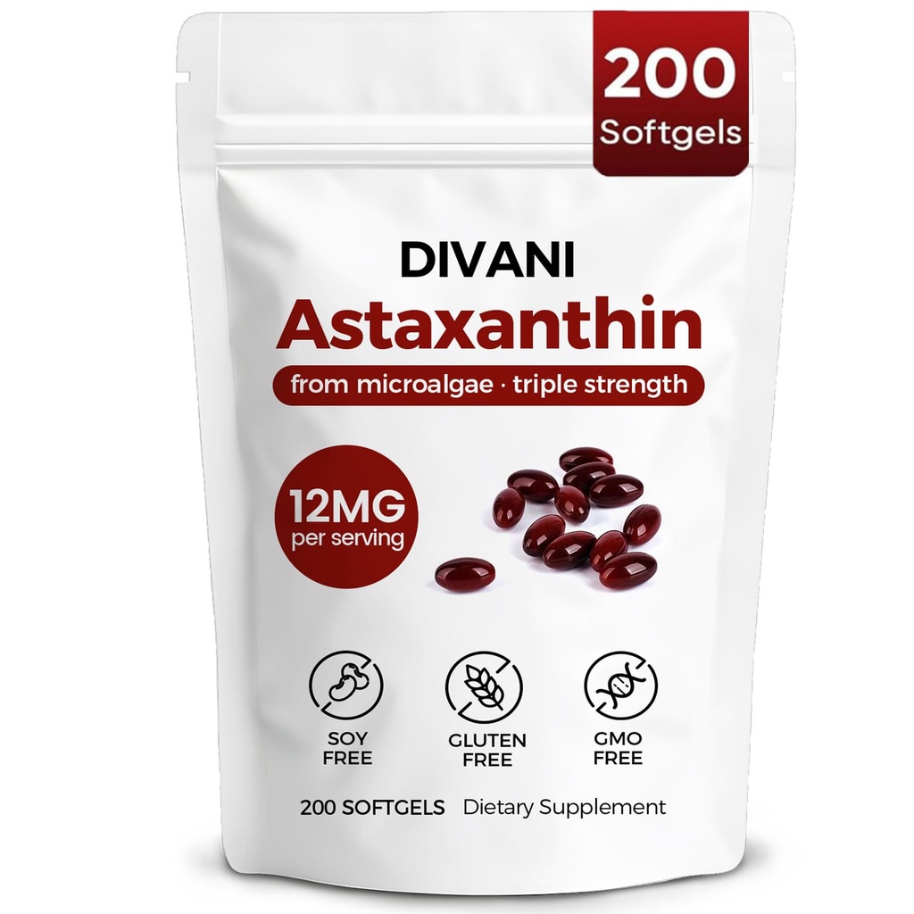 Divani Astaxanthin, Natürliches Astaxanthin, Non-GMO, Glutenfrei, Sojafrei, Tägliches Auge, Hautunterstützung (1)