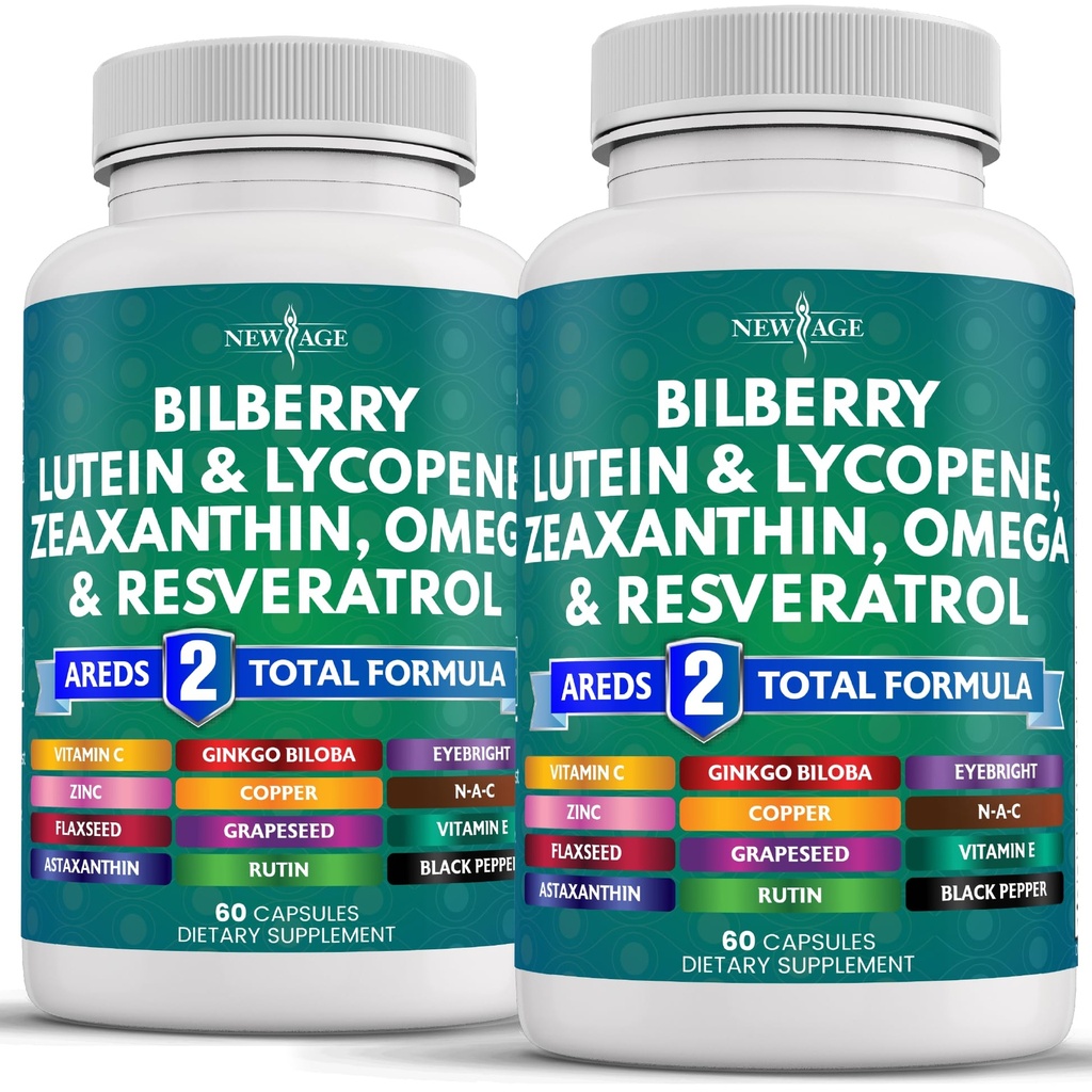 NOUVELLES Vitamines pour la santé des yeux avec Bilberry 300mg Lutéine et Zeaxanthin 40mg Lycopène 40mg Resvératrol 100mg Extrait de graines de raisin 200mg Astaxanthin - Vitamine oculaire -120 Compte