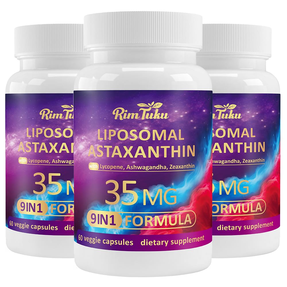 Liposomal Astaxanthin Ergänzung Komplex 9-in-1 mit Ashwagandha, Lycopin, Zeaxanthin, Antioxidans Ergänzung Unterstützung Augen, Haut und Gelenke Gesundheit, 180 Kapseln