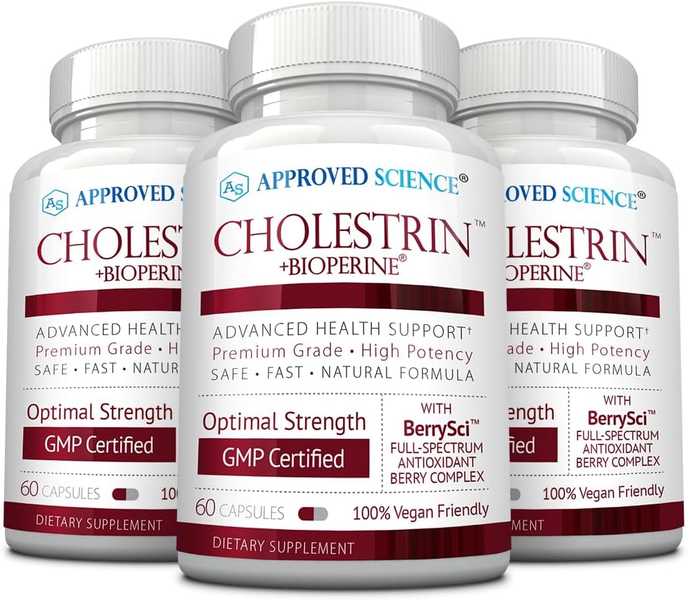Approved Science Cholestrin - Supporto Lipid Livello - Antiossidanti, Lecitina, Berberina HCL, Berry, BioPerine - 60 capsule - Confezione da 3