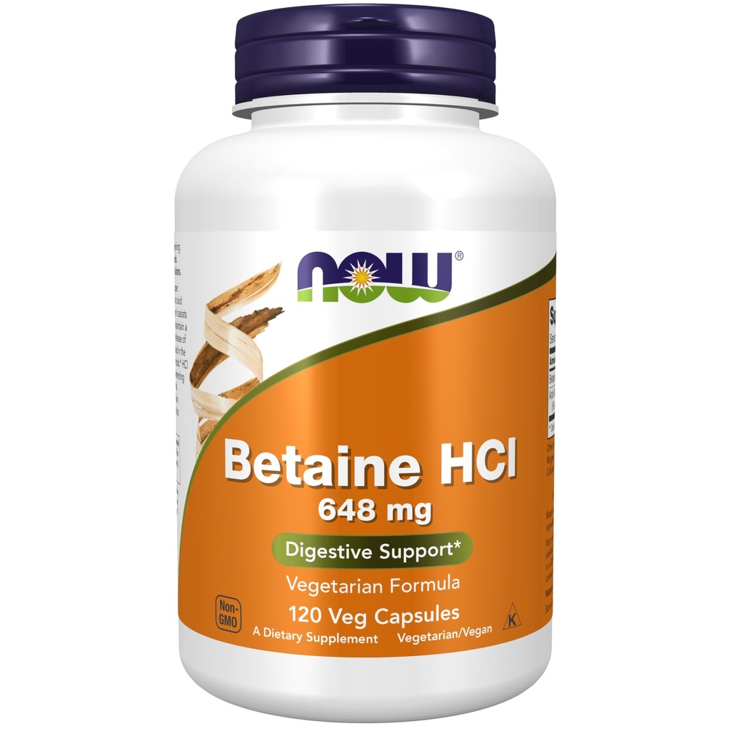 JETZT Nahrungsergänzungsmittel, Betaine HCl 648 mg, Vegetarische Formel, Verdauungsunterstützung*, 120 Veg Kapseln