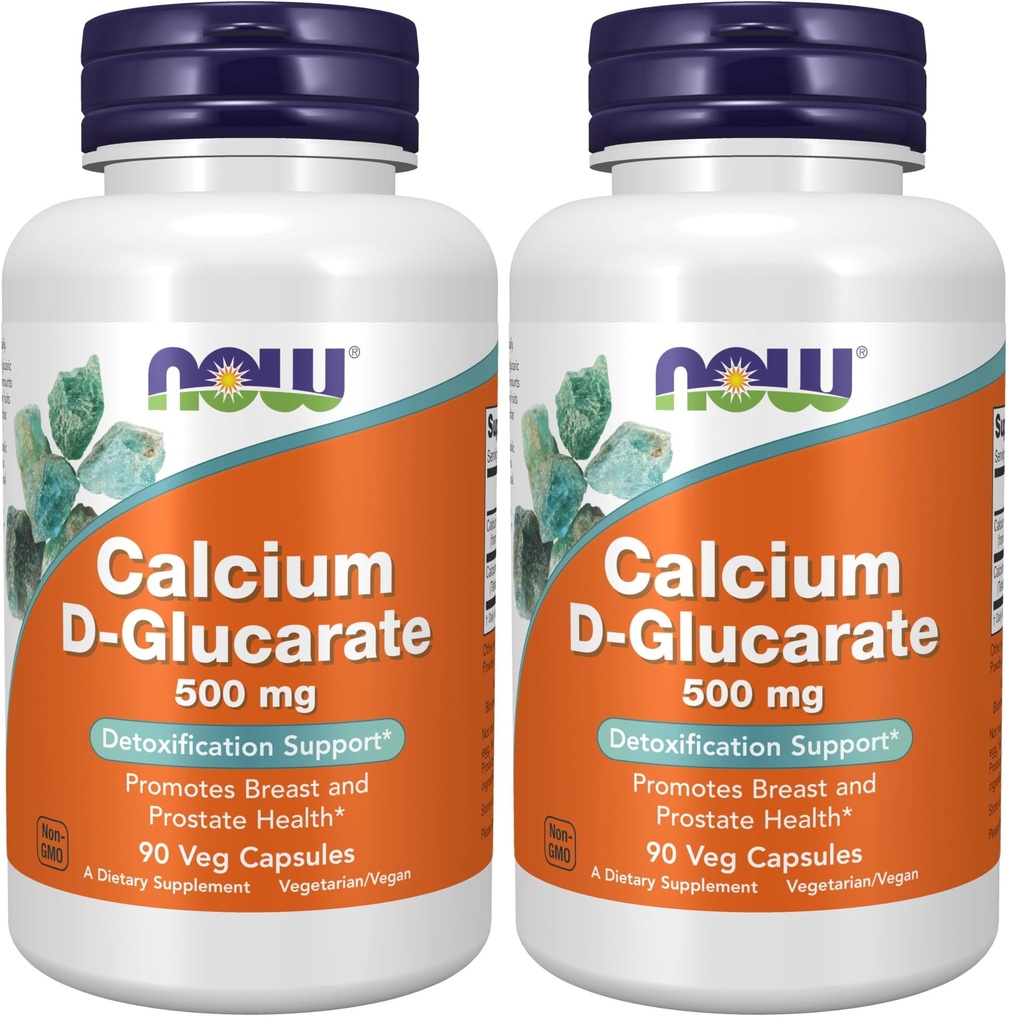 NOW Integratori alimentari, Calcium D-Glucarate 500 mg, Supporto di disintossicazione*, 90 capsule di veg, (Pacchetto di 2)