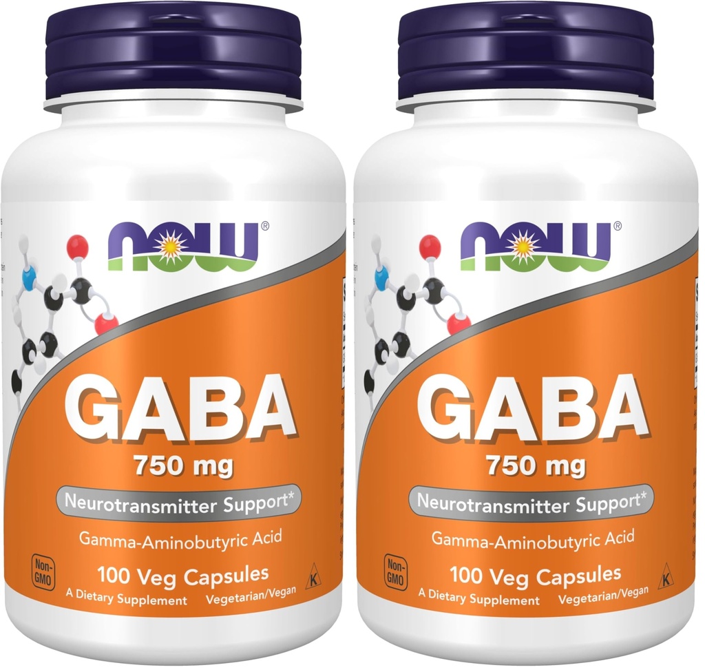 JETZT Nahrungsergänzungsmittel,GABA (Gamma-Aminobuttersäure) 750mg,Neurotransmitter Unterstützung*,100 Veg Kapseln,(Pack von 2)
