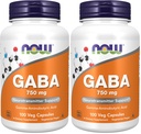 NOW Integratori alimentari,GABA (acido Gamma-amminobutirrico) 750mg, supporto per i nanotrasmettitori*,100 capsule di veg,(Pacchetto di 2)