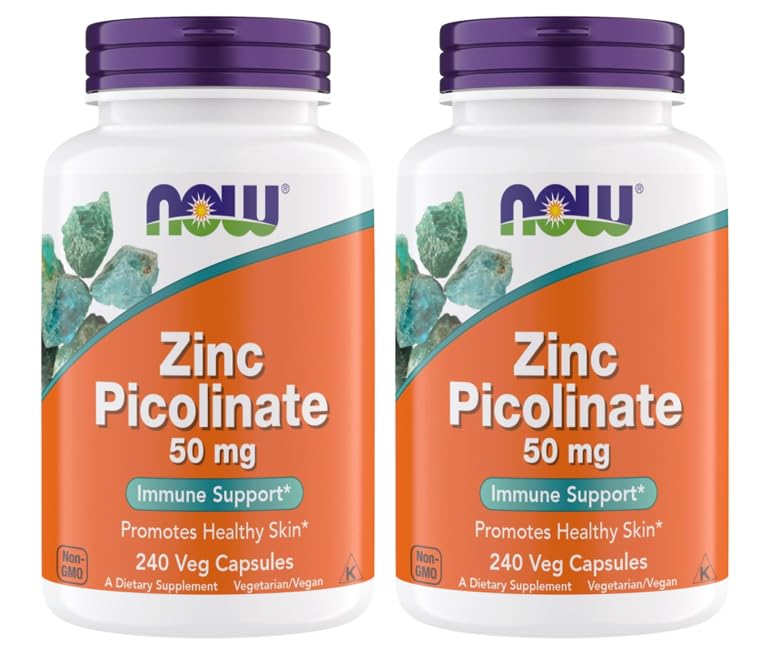 Jetzt Ergänzungen, Zink Picolinat 50 mg, Unterstützt Enzymfunktionen, Immununterstützung, Non-GMO, Kosher, Geeignet für Vegane - 240 Vegetarische Kapseln (Pack von 2)