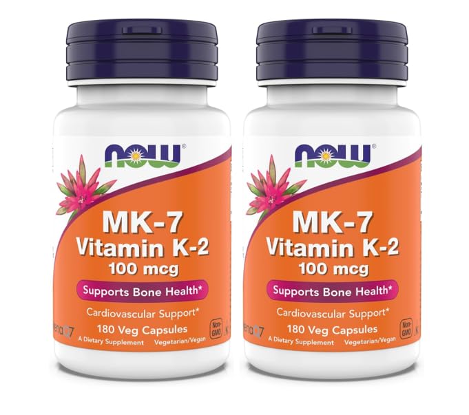 Jetzt Ergänzungen, MK-7 Vitamin K-2 100 mcg, Herz-Kreislauf-Unterstützung*, Unterstützt Knochengesundheit*, 180 Veg Kapseln (Pack von 2)