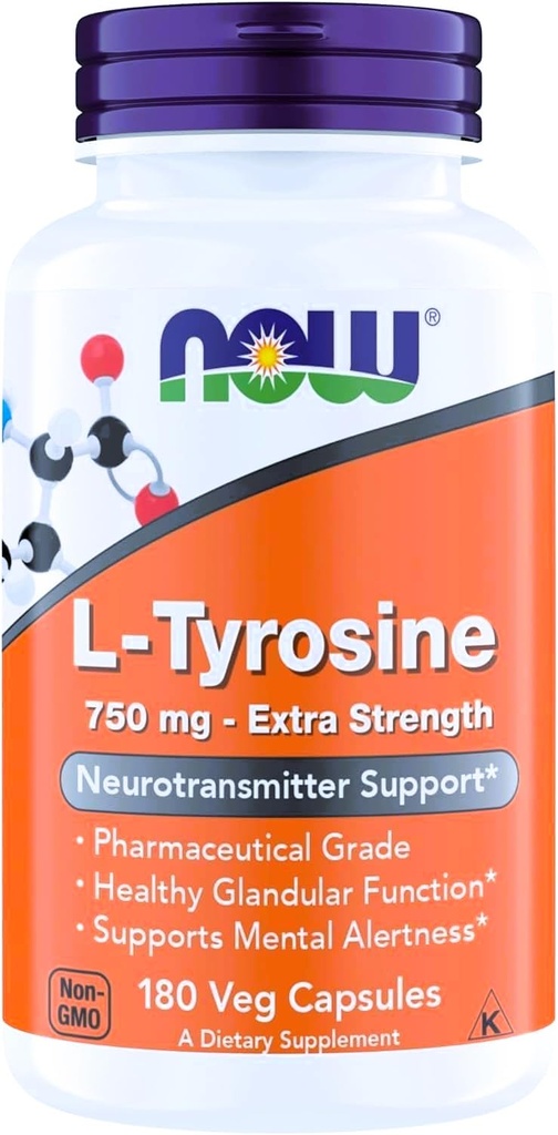 JETZT Nahrungsergänzungsmittel, L-Tyrosine 750 mg, Unterstützt Psychische Alertität*, Neurotransmitter-Unterstützung*, 180 Veg Kapseln