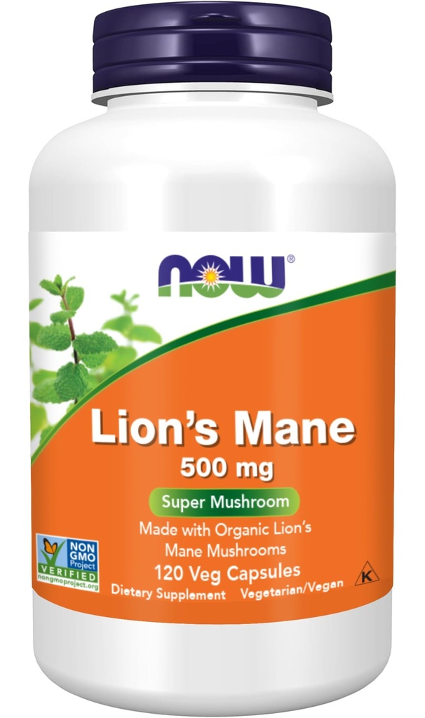 NOW Foods Supplements, Lion's Mane 500 mg, Super Mushroom, Realizzato con Organic Lion's Mane Mushrooms, 120 capsule di Veg