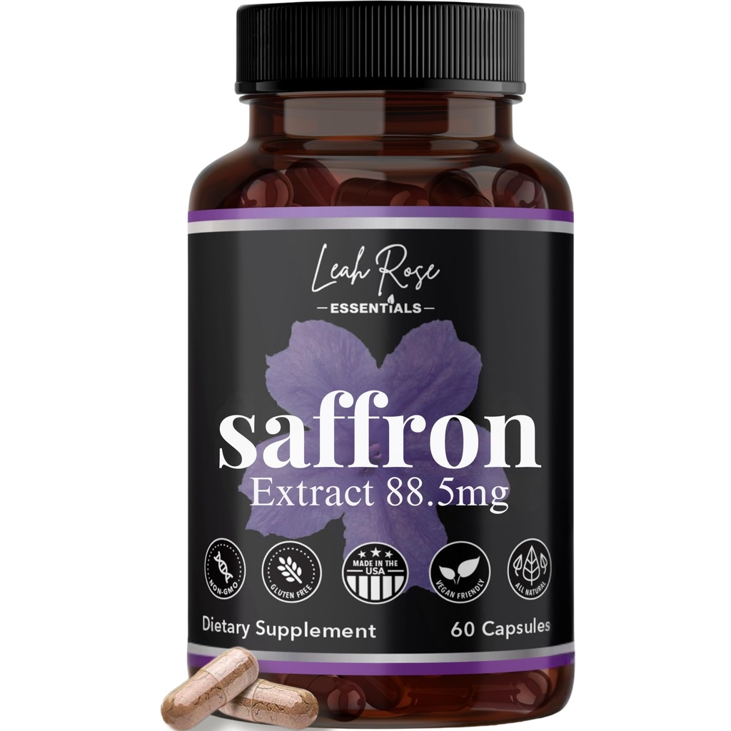 Safran-Ergänzung 88.5mg | Stimmung, Fokus und Stress-Unterstützung | 60 Premium Safran-Extrakt Kapseln | Made in the USA | 3rd Party Lab Tested | Non-GMO, Vegan, Gluten-Free