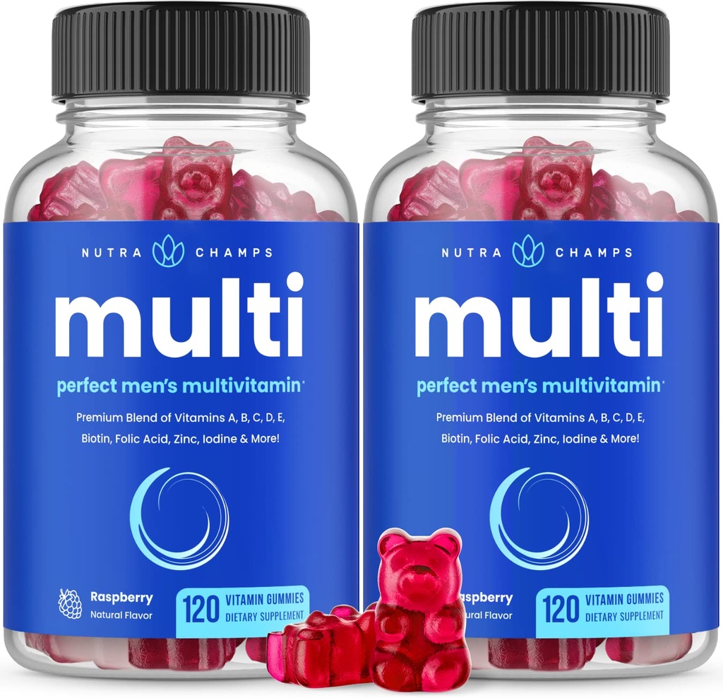 NutraChamps Multivitamin per gli uomini, 240 conte, vitamine A, B, C, D, E, Biotin, Zinco, Mens Gummy Multivitamins Supplemento, Chewable Daily Multi Gummy Vitamine per gli uomini (Pack of 2)