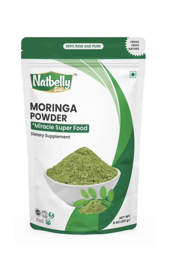 Poudre de feuille de Moringa 100% crue et naturelle, Superaliment miracle avec acides aminés essentiels, antioxydants et anti diabétique, 8 oz sac refermable