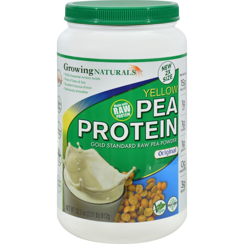 Growing Naturals Raw Pea Protein Powder, Vegan Plant Based Protein, BCAA, Low-Carb, Low-Sugar, Original Unflavored, 2 Pound (Pack von 1)
