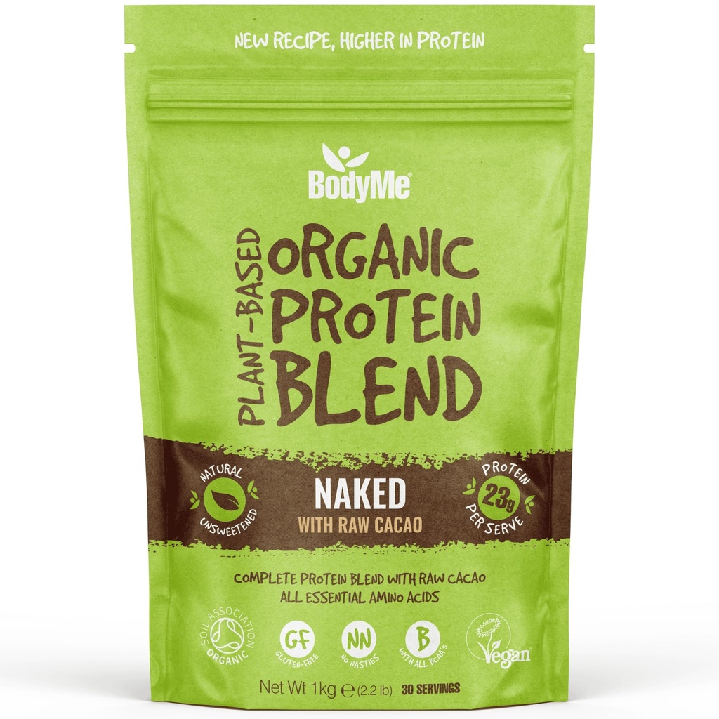 BodyMe Bio Vegan Protein Pulver Mischung | Raw Cacao | 2.2lb 1kg | UNSWEETENED mit 3 Pflanzenproteinen
