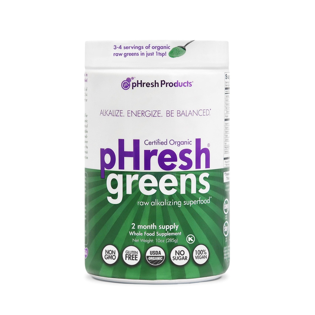 pHresh - Greens Raw Alkalizing Superfood Greens Powder - 2 Monate Versorgung - Vegan, Kosher, Glutenfrei - Natürliche Enzyme, Nährstoffe - zugelassen für intermittierendes Fasten - 10 Unze