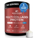Peptidi Multi Collagen Wellness Premium Multi Collagen Polvere proteica per le donne e gli uomini, 5 tipi di collagene idrolizzato, Grass-Fed, Non-OGM & Unflavored, Proteina pura per la pelle giovanile & Joint Recovery