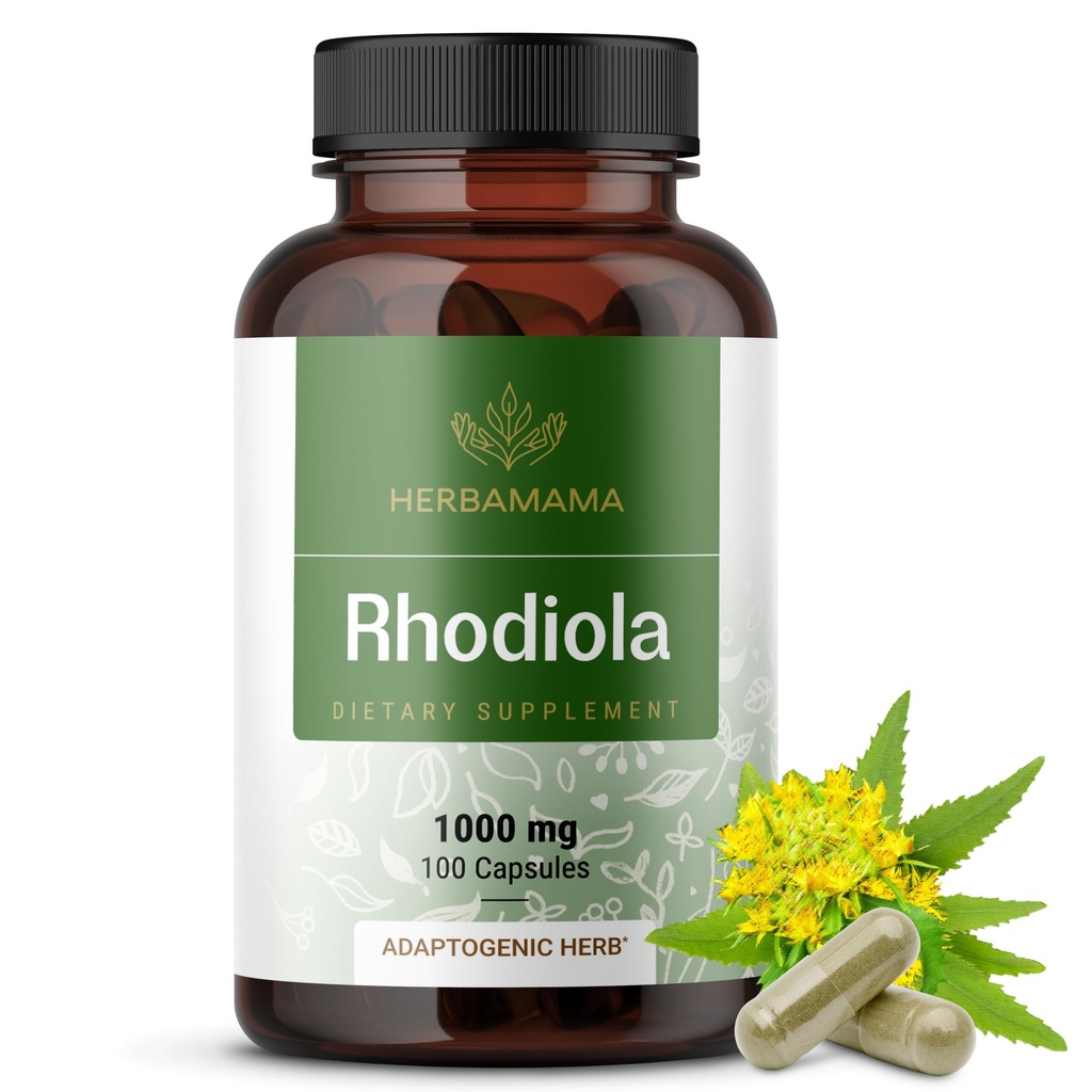 HERBAMAMAMA Rhodiola Rosea Capsule – Integratori naturali di menopausa* per le donne – 1.000 mg Rhodiola Rosea Root Powder per Serving for Women's Relaxation Support – Vegan, Non-GMO – Alimentazione da 50 giorni
