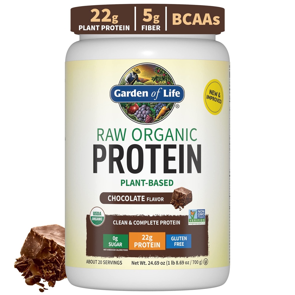 Jardin de la poudre de protéines de vie, poudre de protéines végétales, BCAA, probiotiques et enzymes digestives, sans gluten et sans lactose, chocolat, 1,5 LB