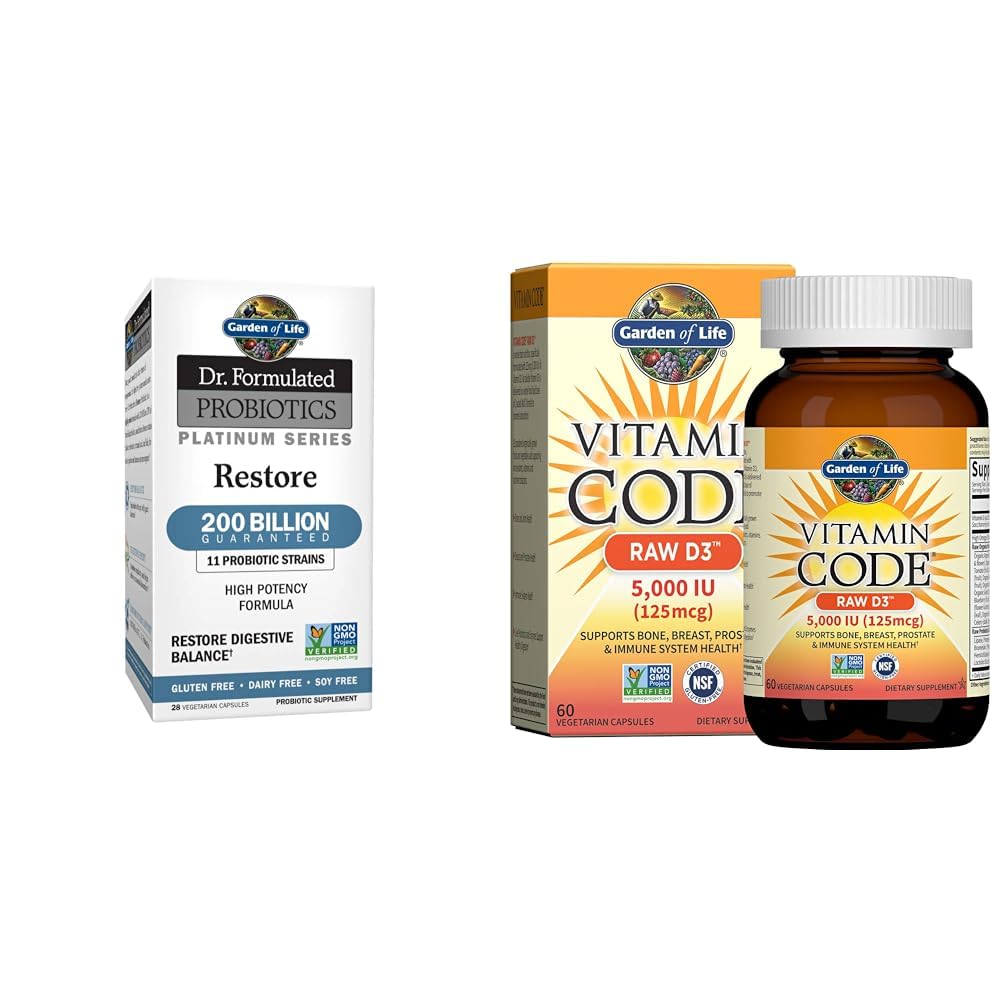 Garden of Life Dr. Formulated Probiotics Platinum Series Restore 200 miliardi & Vitamina D, Vitamin Code Raw D3, Vitamina D 5000 IU, Vitamina D