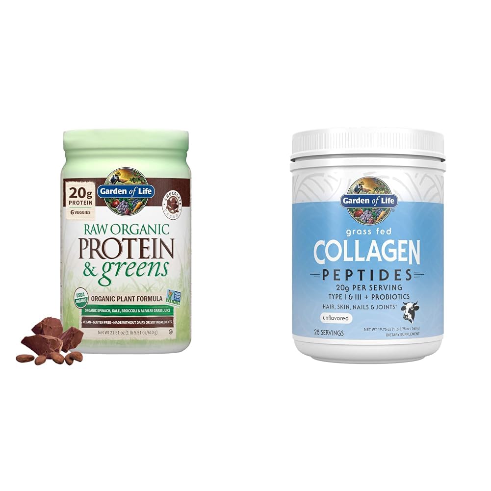 Giardino della vita, Polvere Protein Greens Cioccolato Organico, 22 Ounce & Grass Collagen Peptides Polvere – Polvere di collagene non aromatizzata