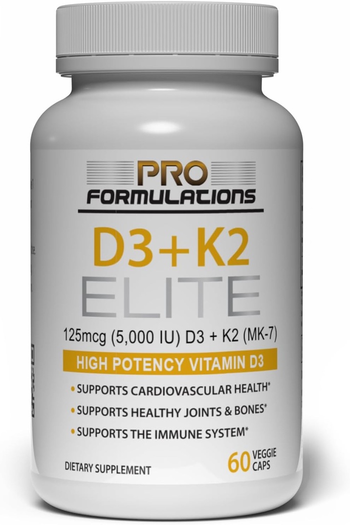 Pro Formulierungen MD D3 + K2 Elite – Vitamin D3 + Vitamin K2 – 60-Tage-Versorgung – hochkarätig, Bioverfügbar MK-7