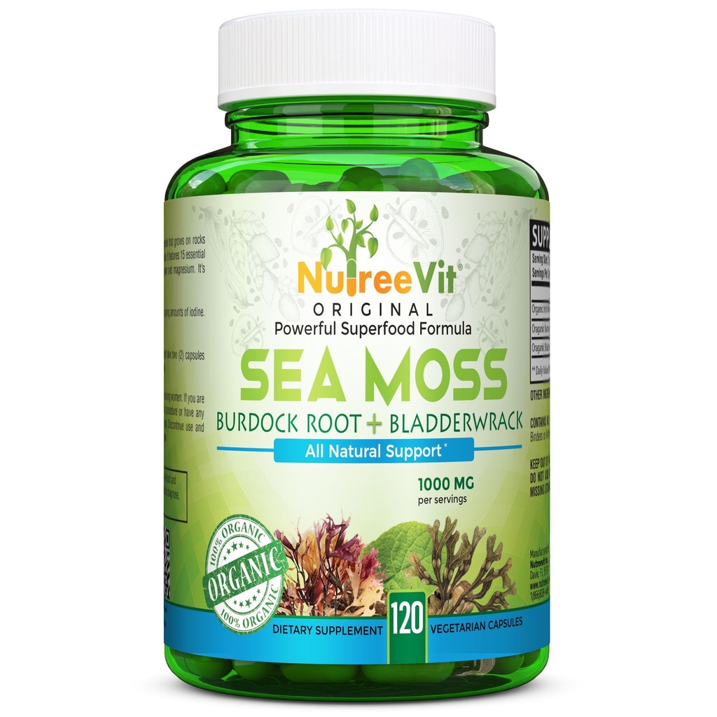 NutreeVit 100% bio - Moss de mer + Bladderwrack + Burdock Advanced Superfood Formula (60 capsules)